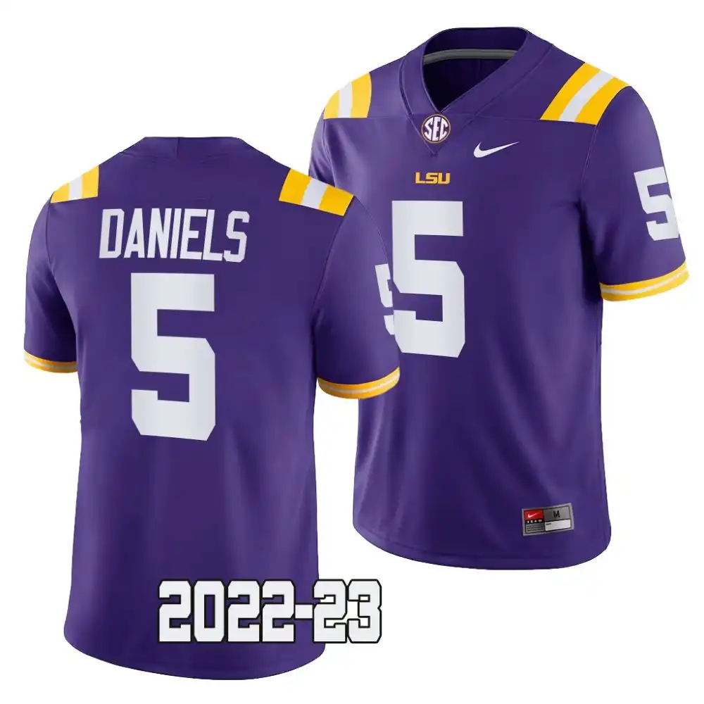 Men's LSU Tigers Jayden Daniels #5 Game 2022-23 Purple NCAA Football Jersey